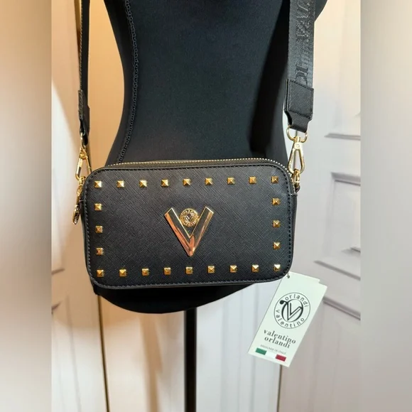 Valentino Orlandi Black and Gold Studded Crossbody Bag - Picture 1 of 13